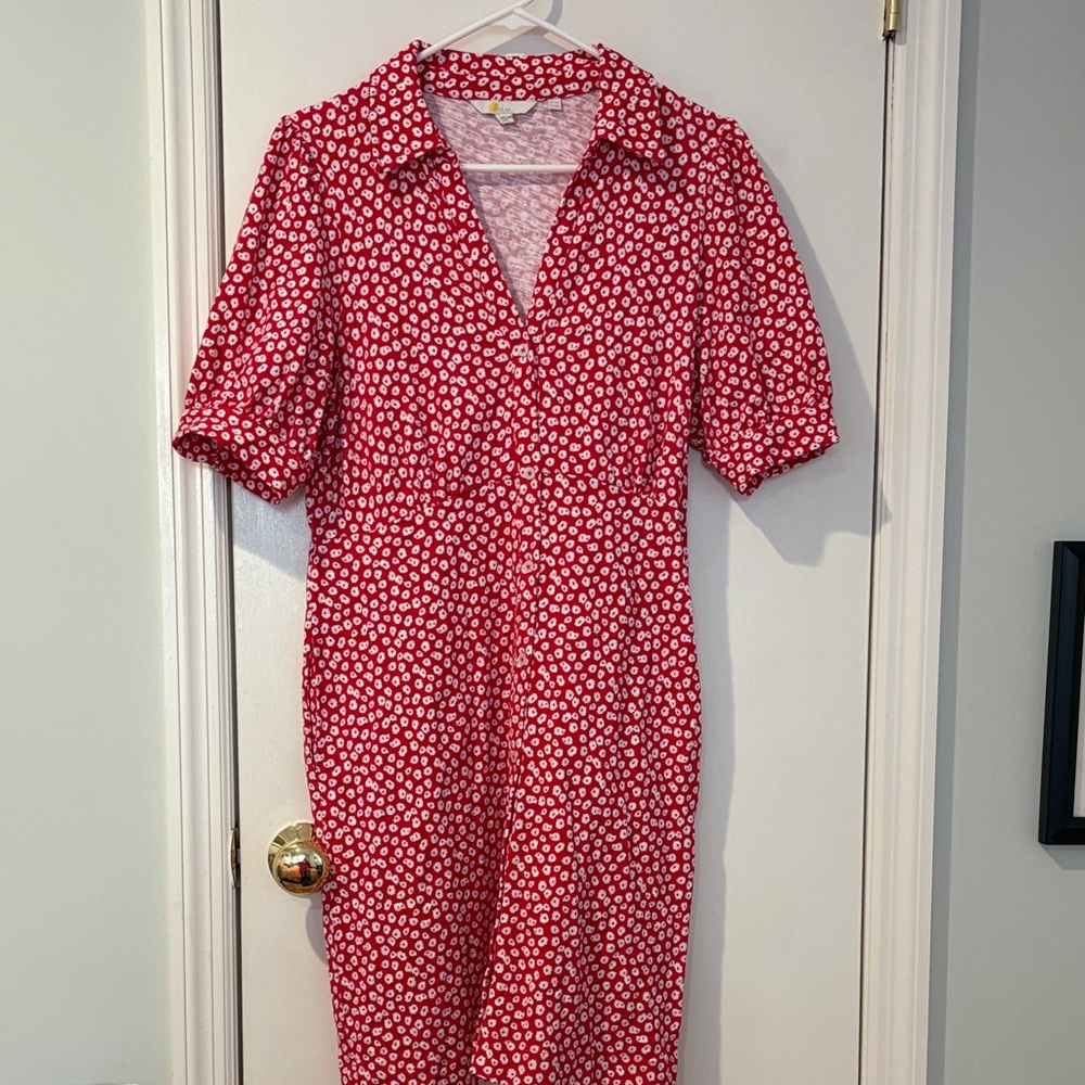 Boden Red and White Floral Midi Dress
